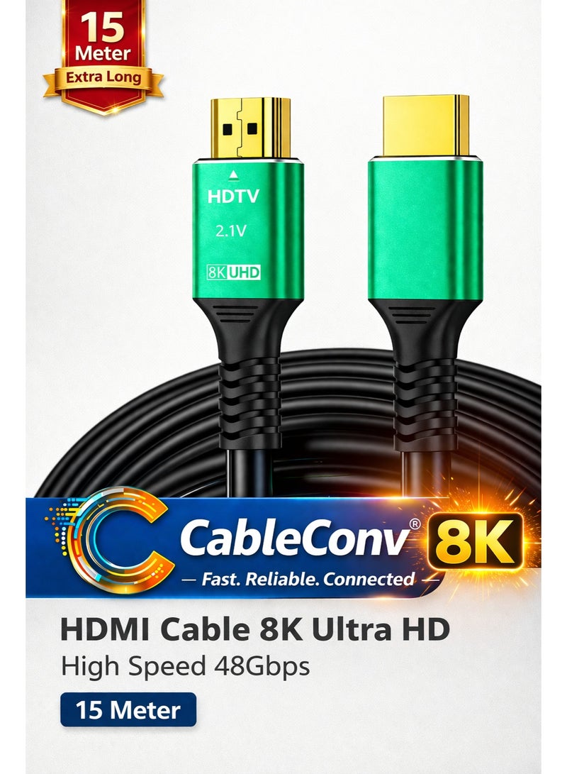 CABLE CONV 8K HDMI 2.1 Cable 15Meter 8K@60Hz, 4K@120Hz, 2K@240Hz, 1080P@240Hz, 48Gbps, 3D, HDR, HDCP, eARC, Dolby - Ultra High Speed HDMI Cord for Laptop, Computer, Monitor, Projectors, TV, PS4, PS5, Xbox, Switch, HDTV,DSLR Camera - Image 1
