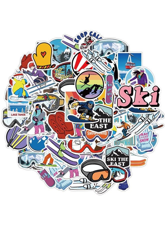 FUNWING Skiing Stickers | 50 Pcs Winter Skiing Sports Waterproof Vinyl Stickers for Helmet Snowboard Water Bottles Bicycle Laptop Refrigerator Luggage Computer Mobile Phone Bike Decals - Image 1