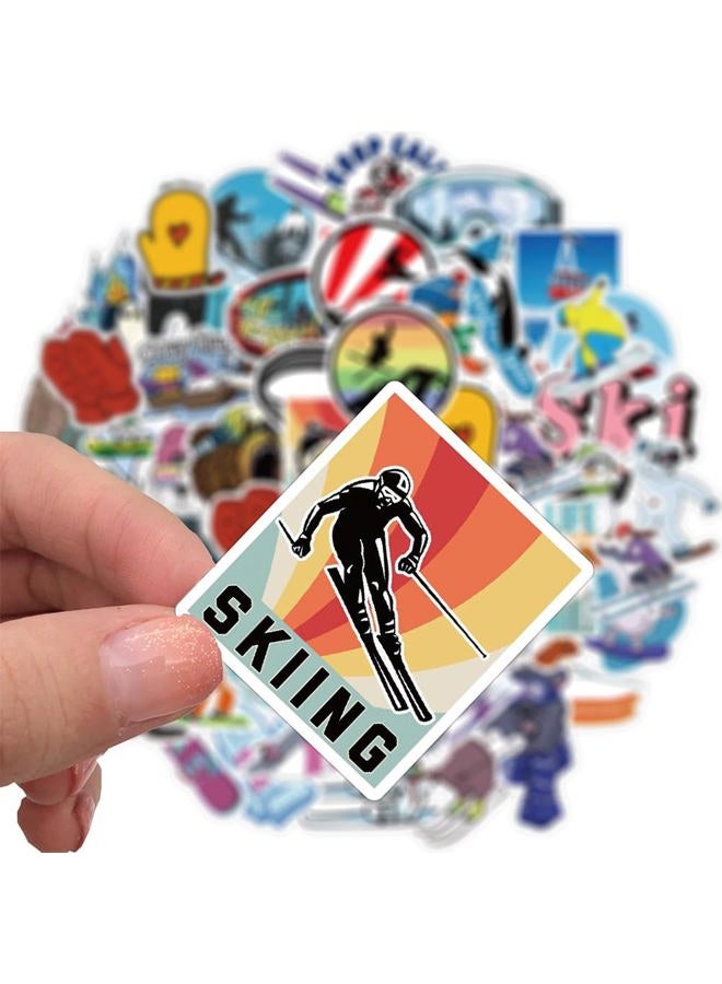 FUNWING Skiing Stickers | 50 Pcs Winter Skiing Sports Waterproof Vinyl Stickers for Helmet Snowboard Water Bottles Bicycle Laptop Refrigerator Luggage Computer Mobile Phone Bike Decals - Image 4