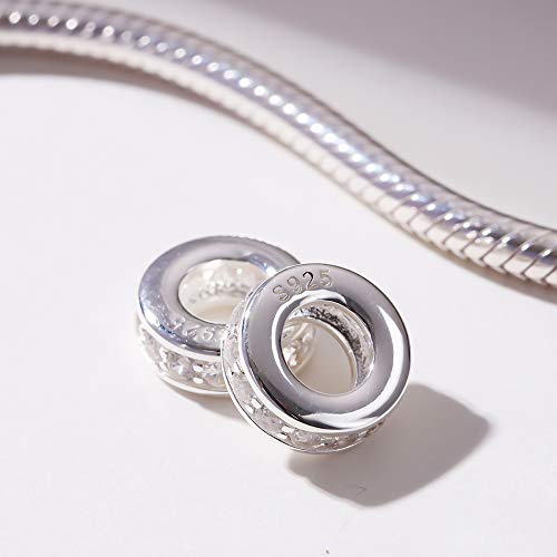SOUKISS 925 Sterling Silver Spacer Charm Bead with Clear CZ for Charms Bracelets (Clear) - Image 3