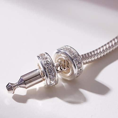 SOUKISS 925 Sterling Silver Spacer Charm Bead with Clear CZ for Charms Bracelets (Clear) - Image 4