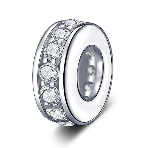 SOUKISS 925 Sterling Silver Spacer Charm Bead with Clear CZ for Charms Bracelets (Clear) - Image 1