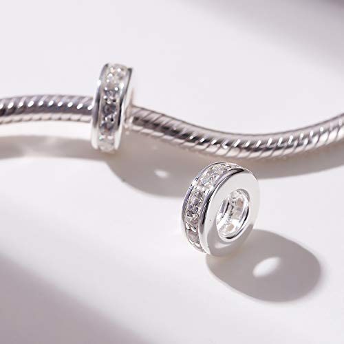 SOUKISS 925 Sterling Silver Spacer Charm Bead with Clear CZ for Charms Bracelets (Clear) - Image 2