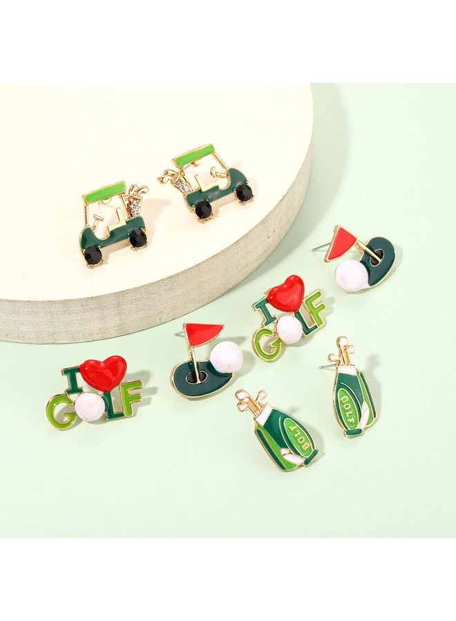 XOCARTIGE 4Pairs Golf Stud Earrings Golf Ball Bag Cart Earring Studs Statement Golf Themed Earrings Golf Jewelry For Women Sport Game Day Golf Accessories Outfits Gifts (Style B) - Image 5