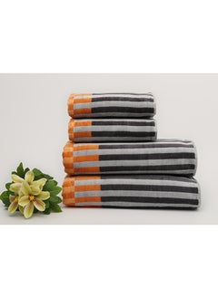 White Rose Towel 4 Piece Bathroom  Set - BRICKS STRIPE - 500 GSM - 100% Cotton Velour - 2 Bath  70X140 cm & 2 Hand  50x90 cm -MultiColour - Modern Stripe Design - Luxury Touch - Extra Absorbent  - Image 1