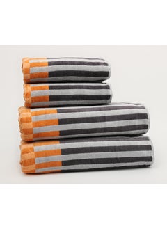 White Rose Towel 4 Piece Bathroom  Set - BRICKS STRIPE - 500 GSM - 100% Cotton Velour - 2 Bath  70X140 cm & 2 Hand  50x90 cm -MultiColour - Modern Stripe Design - Luxury Touch - Extra Absorbent  - Image 4