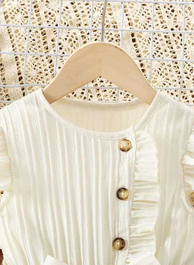 Take Two Take Two Girls Beige Button Detail Belted Wide Leg Jumpsuit