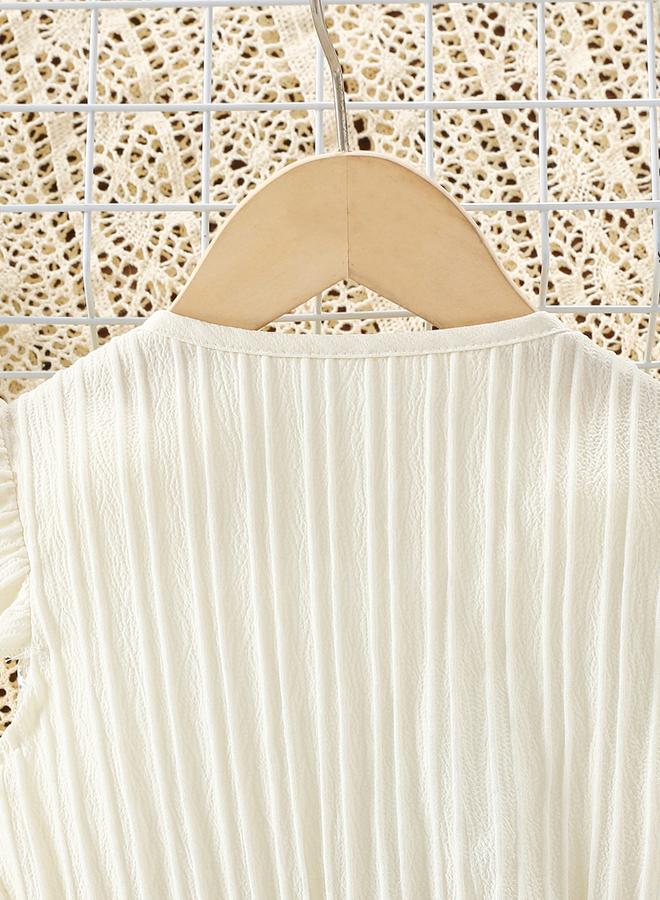 تايك تو جمبسوت واسع الأرجل بحزام وتفاصيل أزرار باللون البيج للفتيات - Image 5