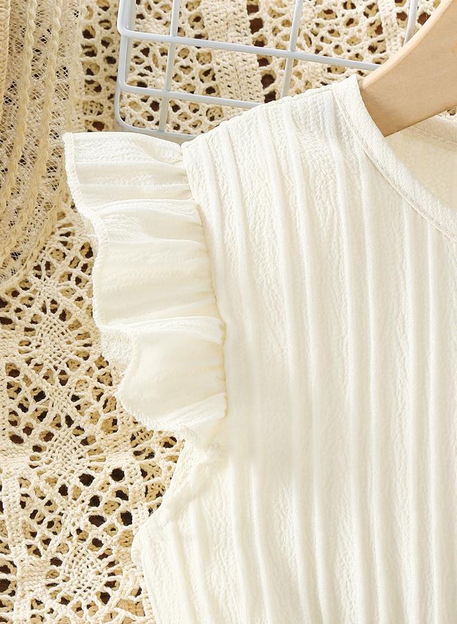 تايك تو جمبسوت واسع الأرجل بحزام وتفاصيل أزرار باللون البيج للفتيات - Image 4