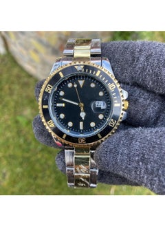 Men's Silver-Gold Color Black Dial Rolex Model Steel Case Wristwatch