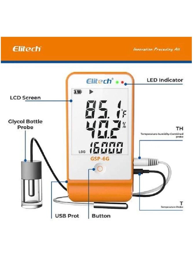 Elitech - Elitech GSP-6G Digital Temperature And Humidity Data Logger With Detachable Buffered Probe - Image 1