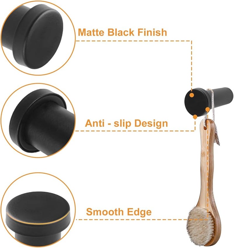 خطافات معطف مستديرة سوداء حديثة 6 قطع رف حائط من الفولاذ المقاوم للصدأ ثقيل للمطبخ غرفة النوم الحمام - Image 5