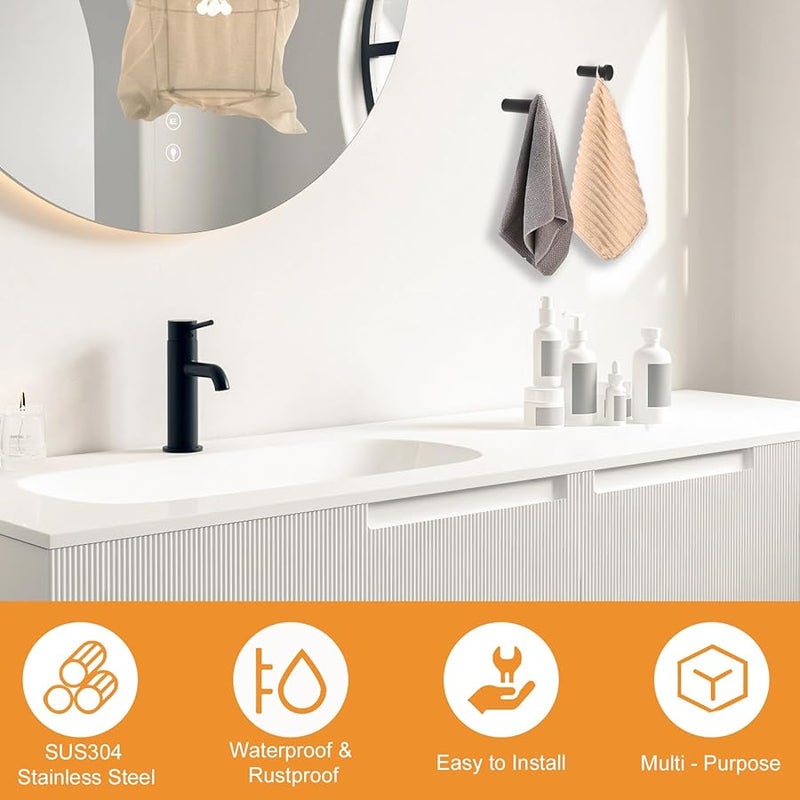 خطافات معطف مستديرة سوداء حديثة 6 قطع رف حائط من الفولاذ المقاوم للصدأ ثقيل للمطبخ غرفة النوم الحمام - Image 4