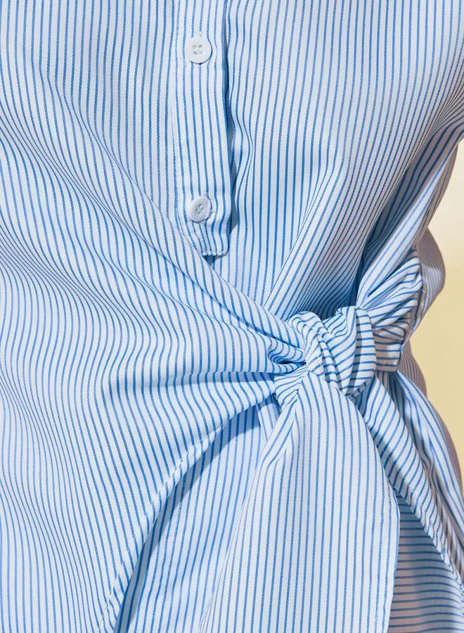 Take Two Take Two Striped Collared Short Sleeve Wrap Top