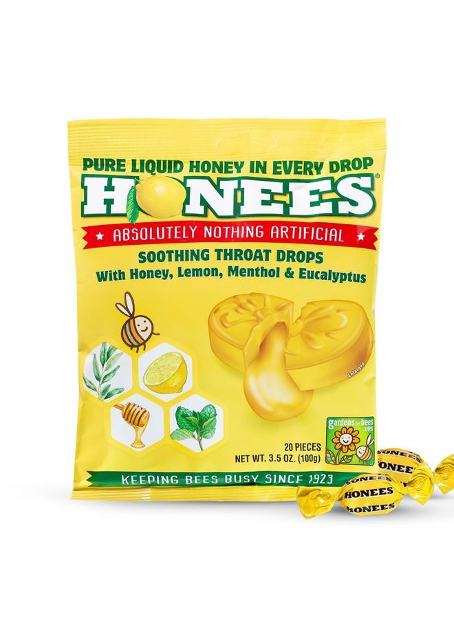Honees Honey Lemon Menthol Cough Drops, 20 Count Bag - Image 1