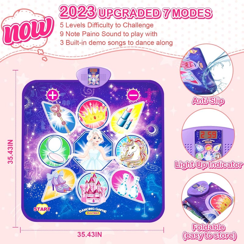 Skirfy Dance Mat, Unicorns Toys for Girls Electronic Dance Pad with 7 Games Mode, Kids Games with Touch Sensitive LED Lights, Birthday Party Games for Toddler Girls for 3-12 - Image 3