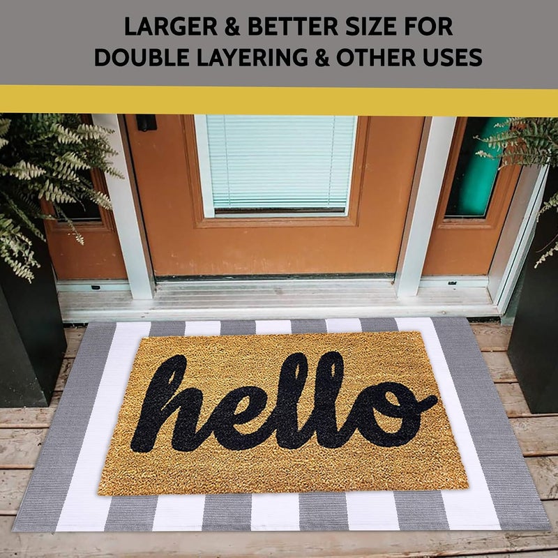 KOZYFLY Striped Outdoor Rug 27.5x43 Inches Front Door Rug Gray and White Hand Woven Cotton Washable Outdoor Doormats Outdoor Entrance Mat for Front Door Kitchen Entryway Patio Front Porch Decor - Image 2