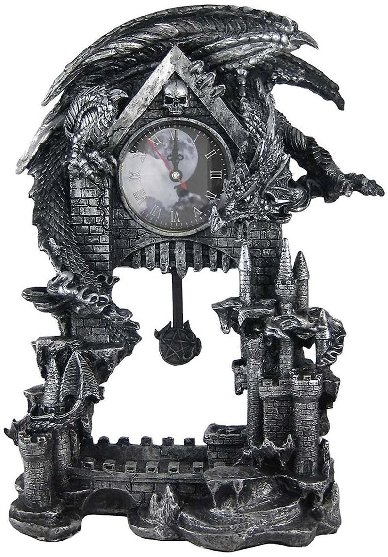 DWK Dragon Vintage Pendulum Clock | Victorian Halloween Decor | Witchy Decor Gothic Home Decorative Desk Accessories | Dragon Home Decor Small Table Clocks - 13" - Image 1