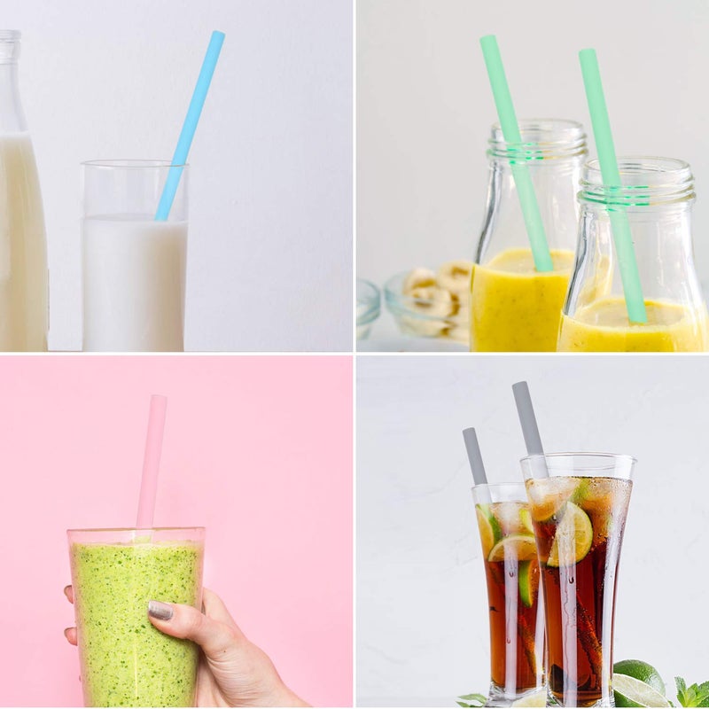 Sunseeke Silicone Straws Reusable - Odorless, 12 Standard Drinking Straws, 4 Carry Pouch, 2 Cleaning Brushes, Certificated Food Grade Platinum Silicone - 8 1/2" Long - Image 5