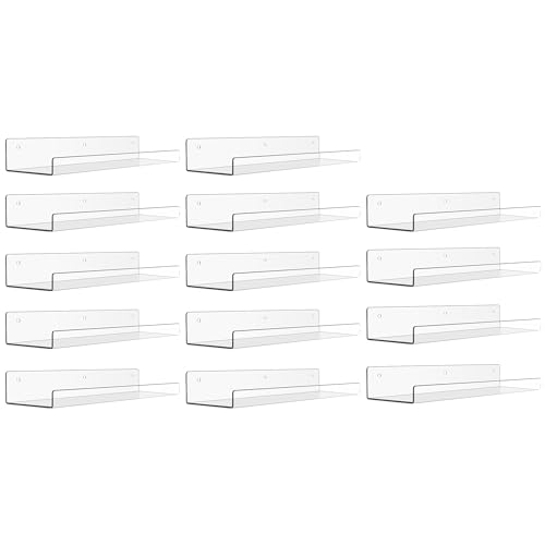 upsimples upsimples 14 Pack Acrylic Shelves Wall Organizer and Storage 15 Display Shelf for Figure Toy Cars Perfume Kids Bookshelf for Bedroom Nursery Craft Room Clear