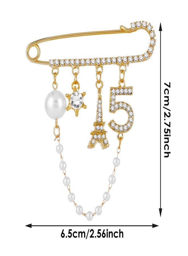 Yolev Number 5 Lapel Pins and Brooches Vintage Imitating Pearl Rhinestone Crystal Brooch Pin for Women Rhinestone Jewelry - Image 2