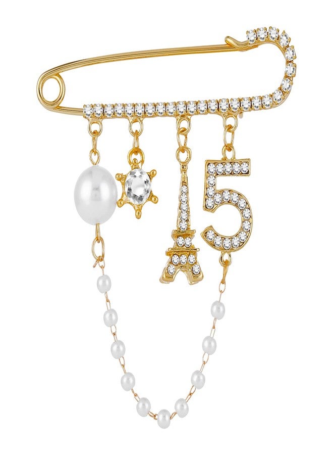 Yolev Number 5 Lapel Pins and Brooches Vintage Imitating Pearl Rhinestone Crystal Brooch Pin for Women Rhinestone Jewelry - Image 1