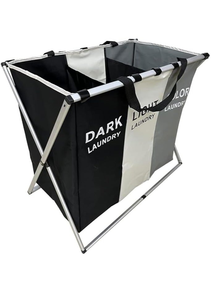 UREVO Large Fabric Washing Storage Baskets for Bathroom, Bedroom, and Home 135L, Foldable 3-Section Laundry Hamper Portable Dirty Clothes Bag Sorter with Handle - Image 1