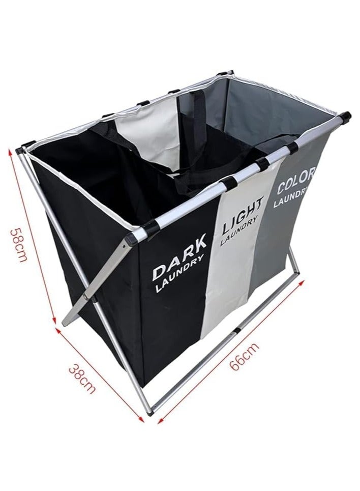 UREVO Large Fabric Washing Storage Baskets for Bathroom, Bedroom, and Home 135L, Foldable 3-Section Laundry Hamper Portable Dirty Clothes Bag Sorter with Handle - Image 2