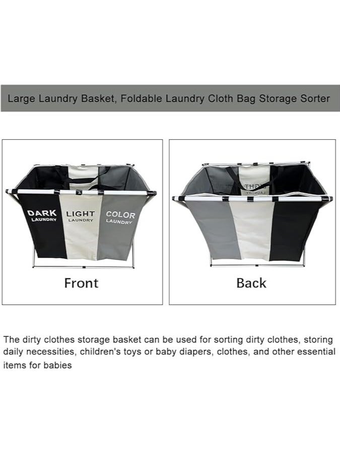 UREVO Large Fabric Washing Storage Baskets for Bathroom, Bedroom, and Home 135L, Foldable 3-Section Laundry Hamper Portable Dirty Clothes Bag Sorter with Handle - Image 4