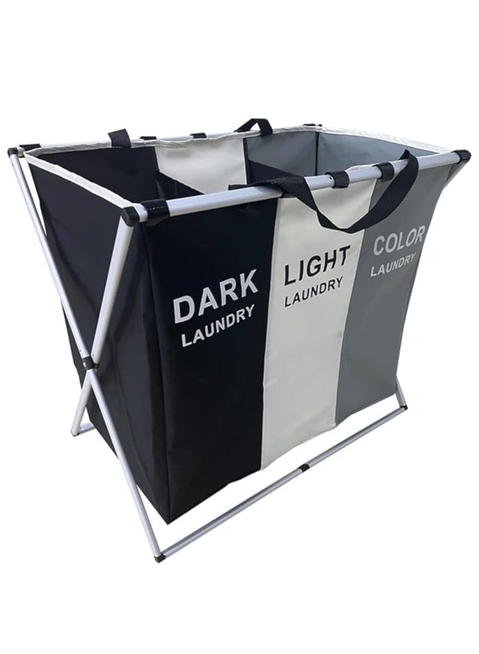 UREVO Large Fabric Washing Storage Baskets for Bathroom, Bedroom, and Home 135L, Foldable 3-Section Laundry Hamper Portable Dirty Clothes Bag Sorter with Handle - Image 5