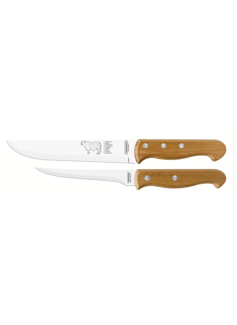 TRAMONTINA - Since 1911,Made in Brazil- Dynamic 2 Pieces Knife Set with Stainless Steel Blade and Natural Wood Handle - Image 1