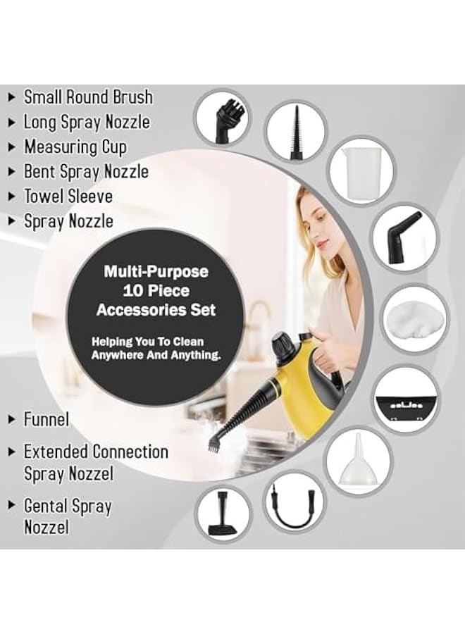 Steam Cleaner Handheld Pressurized 1050W 350ml with 9 Accessories & Safety Lock, Multi-Purpose & Powerful Portable Steamer for Cleaning, Home Use, Car, Bathroom, Window, Grease - Image 5