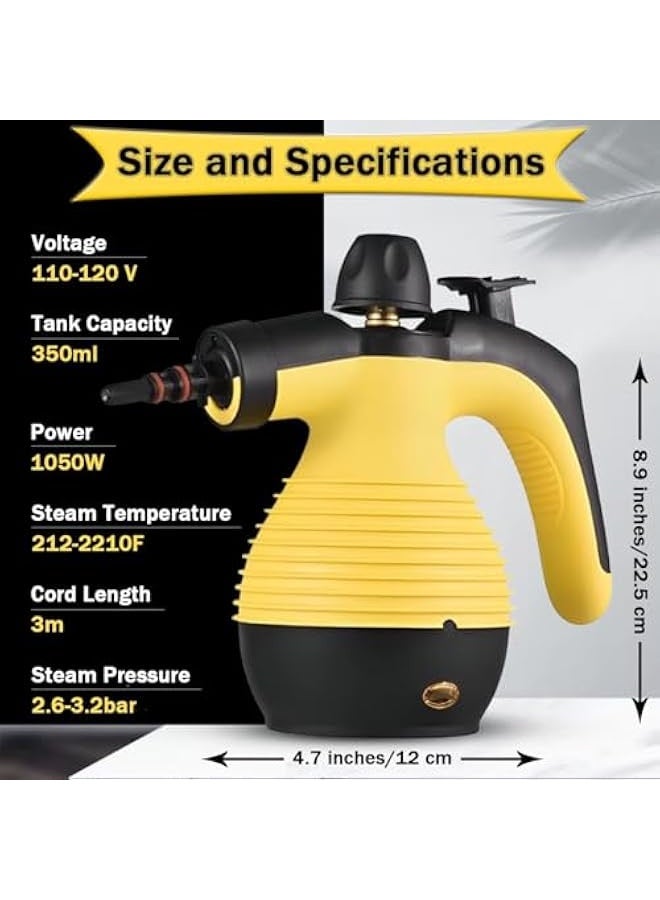 Steam Cleaner Handheld Pressurized 1050W 350ml with 9 Accessories & Safety Lock, Multi-Purpose & Powerful Portable Steamer for Cleaning, Home Use, Car, Bathroom, Window, Grease - Image 2