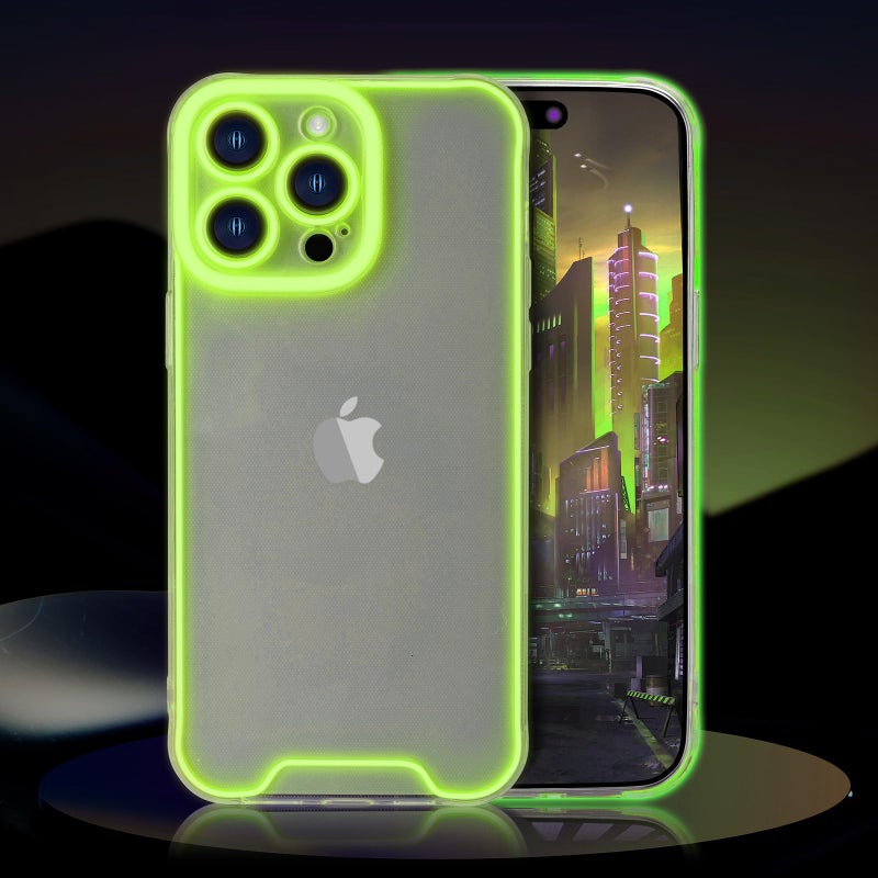 Omorro Compatible with iPhone 16 Pro Max Case Clear Luminous Case Glow in The Dark Noctilucent Luminous Space Nebula Slim Fit Cover Protective Anti Scratch Cases Thin Translucent Protective Case Green - Image 3