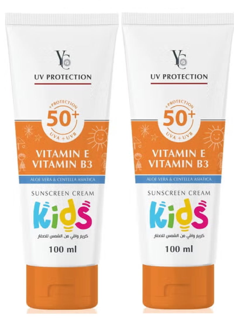 YC 2 pieces of Sunscreen Cream 50+ Kids UVA UVB - 2X100 ml - Image 1