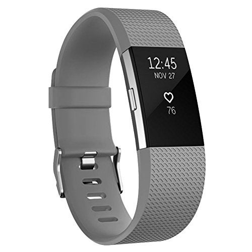 Tobfit Watch Strap Compatible for Fitbit Charge 2 (Watch Not Included), Removable Soft Belts for Charge 2 Wristband, Smartwatch Band for Men & Women (L, Grey) - Image 1