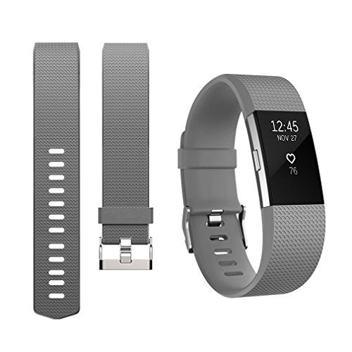 Tobfit Watch Strap Compatible for Fitbit Charge 2 (Watch Not Included), Removable Soft Belts for Charge 2 Wristband, Smartwatch Band for Men & Women (L, Grey) - Image 4