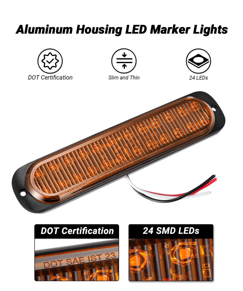XtraGlow 7.5 inch Aluminum Housing Amber 24LEDs Trailer Side Marker Turn Signal Light Surface Mount Clearance Lights of Truck Motorcycle Tractor RV Pickup, IP67 Waterproof 2Pcs - Image 3