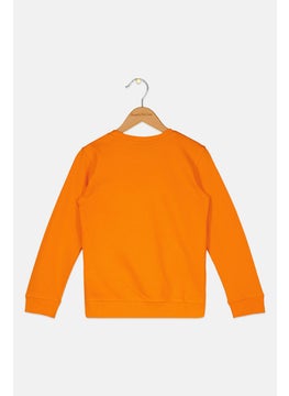 Nautica Competition Kids Boy Crew Neck Long Sleeve Brand Logo Sweatshirt, Orange  - Image 2