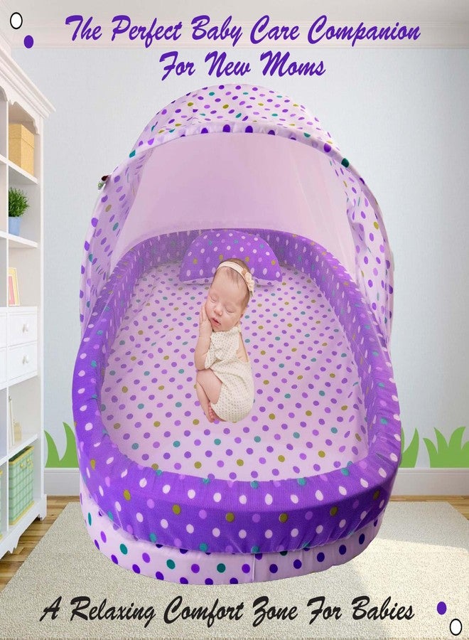 Kwitchy طقم مفروشات أطفال من كويتشي، مصنوع من القطن، مزود بناموسية وواقي للسرير (من 0 إلى 12 شهرًا)، لون بنفسجي - Image 2