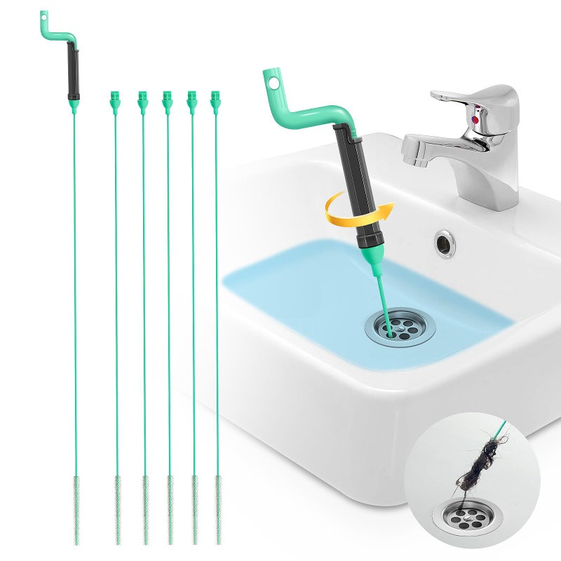 DrSnake Drain Clog Remover Tool â€“ 30â€Anti-break Steel Sink Snake Hair Drain Cleaner Tool, Plumbing Snake with Rotating Handle & 6 Refills, Drain Hair Remover for Shower, Toilet, Kitchen Sink, Bathtub. 6-Pack - Image 1
