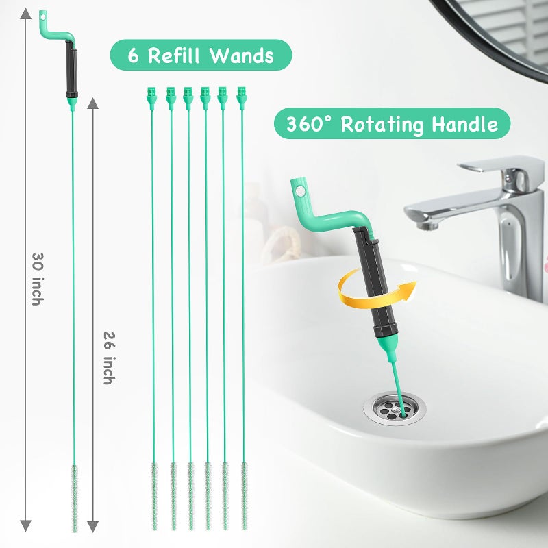 DrSnake Drain Clog Remover Tool â€“ 30â€Anti-break Steel Sink Snake Hair Drain Cleaner Tool, Plumbing Snake with Rotating Handle & 6 Refills, Drain Hair Remover for Shower, Toilet, Kitchen Sink, Bathtub. 6-Pack - Image 2