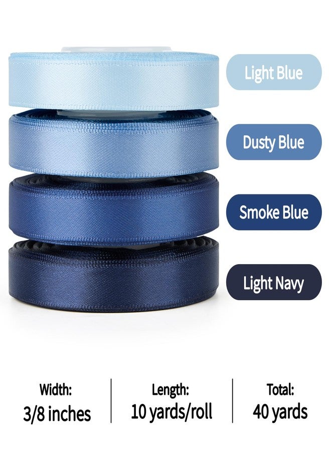 Mauproy 3/8 Inch Dusty Blue Satin Ribbon, 4 Rolls Total 40 Yards, Double Faced Mixed Blue Thin Fabric Ribbon for Gift Wrapping, Flower Bouquets, Crafts, Wedding Decorations - Image 2