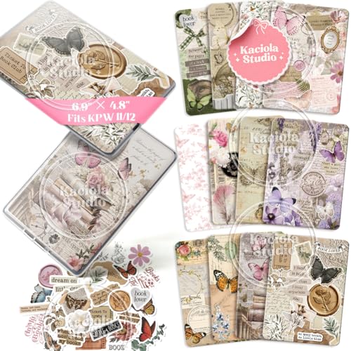 Kaciola 12PCS Inserts Cardstock for E-reader, 50PCS Stickers for Clear Case Insert, 6.9"x4.8" Vintage Butterfly Theme Inserts Compatible with Paper White 11th-12th Gen, E-Reader Gift for Booklover - Image 1