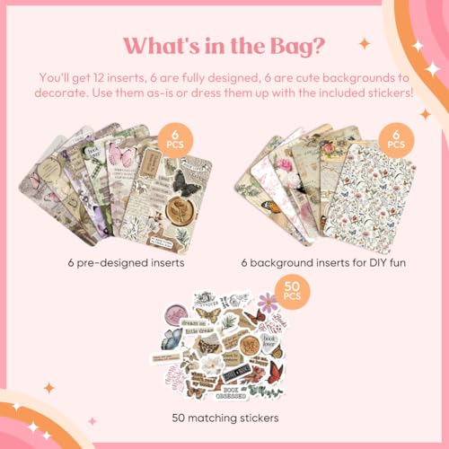 Kaciola 12PCS Inserts Cardstock for E-reader, 50PCS Stickers for Clear Case Insert, 6.9"x4.8" Vintage Butterfly Theme Inserts Compatible with Paper White 11th-12th Gen, E-Reader Gift for Booklover - Image 3