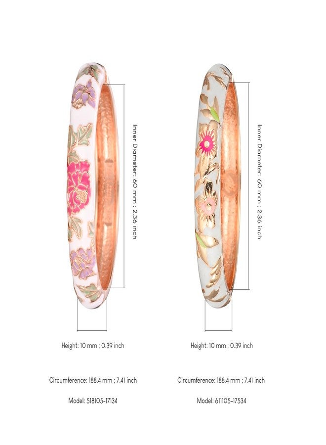 UJOY Bracelets Colorful Enameled Flower Cloisonne Jewelry Cuff Hinged Handcrafted Bangle Sets Packed in Gift Box 55A103-55A113 White - Image 4