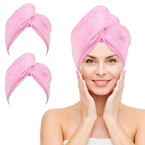 NEXCOVER Hair Towel Microfiber 2 Pack Pink 98 inch X 255 inch Hair WrapUltra Absorbent Hair TurbansFast Drying Head Towels for Women Wet HairLongCurlyThickFrizzy Hair - Image 2