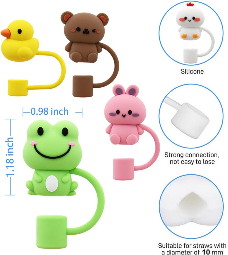 Meitesti Silicone Cover Cap for Stanley Cup, Compatible with 30&40 Oz Tumbler With Handle, 10mm 0.4in Dust-Proof Reusable Straw Tips Lids (5Pcs Animal Shape) - Image 3