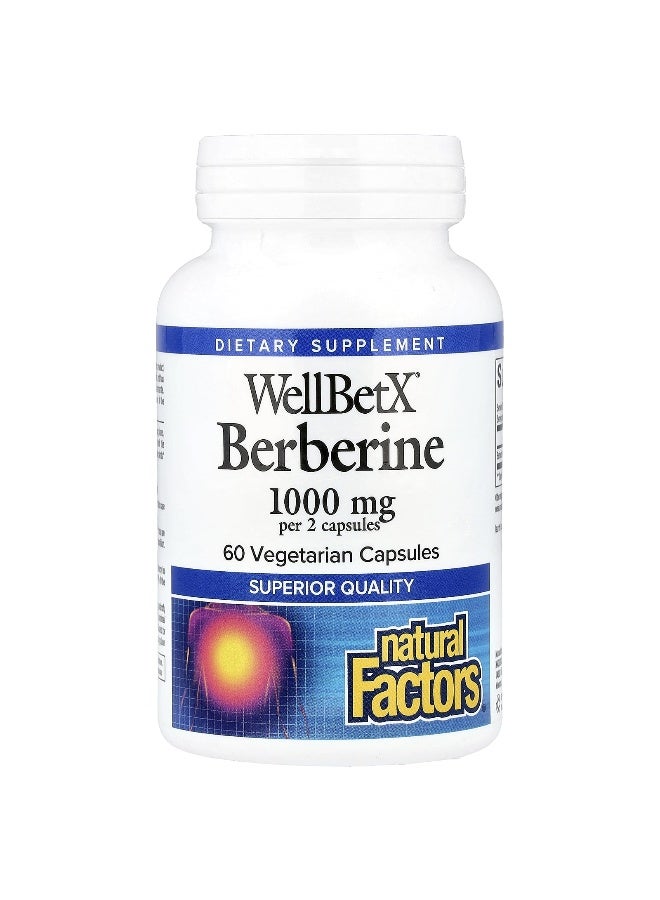 natural Factors Natural Factors, WellBetX® Berberine, 1,000 mg, 60 Vegetarian Capsules (500 mg per Capsule)