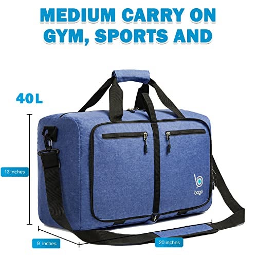Bago Foldable Duffel Bags for Traveling Women & Men - 40L Sports Packable Duffle Bag for Travel with Shoe Compartment - Water Repellant, Heavy Duty, Lightweight Folding & Collapsible (SnowDepBlue) - Image 3